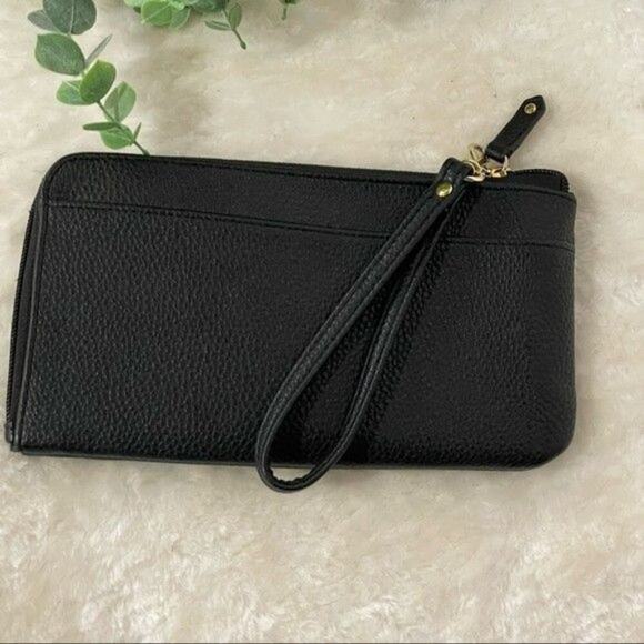 Buxton Wristet Zippered Travel Organize Convenient Pebbled Black - Picture 3 of 13